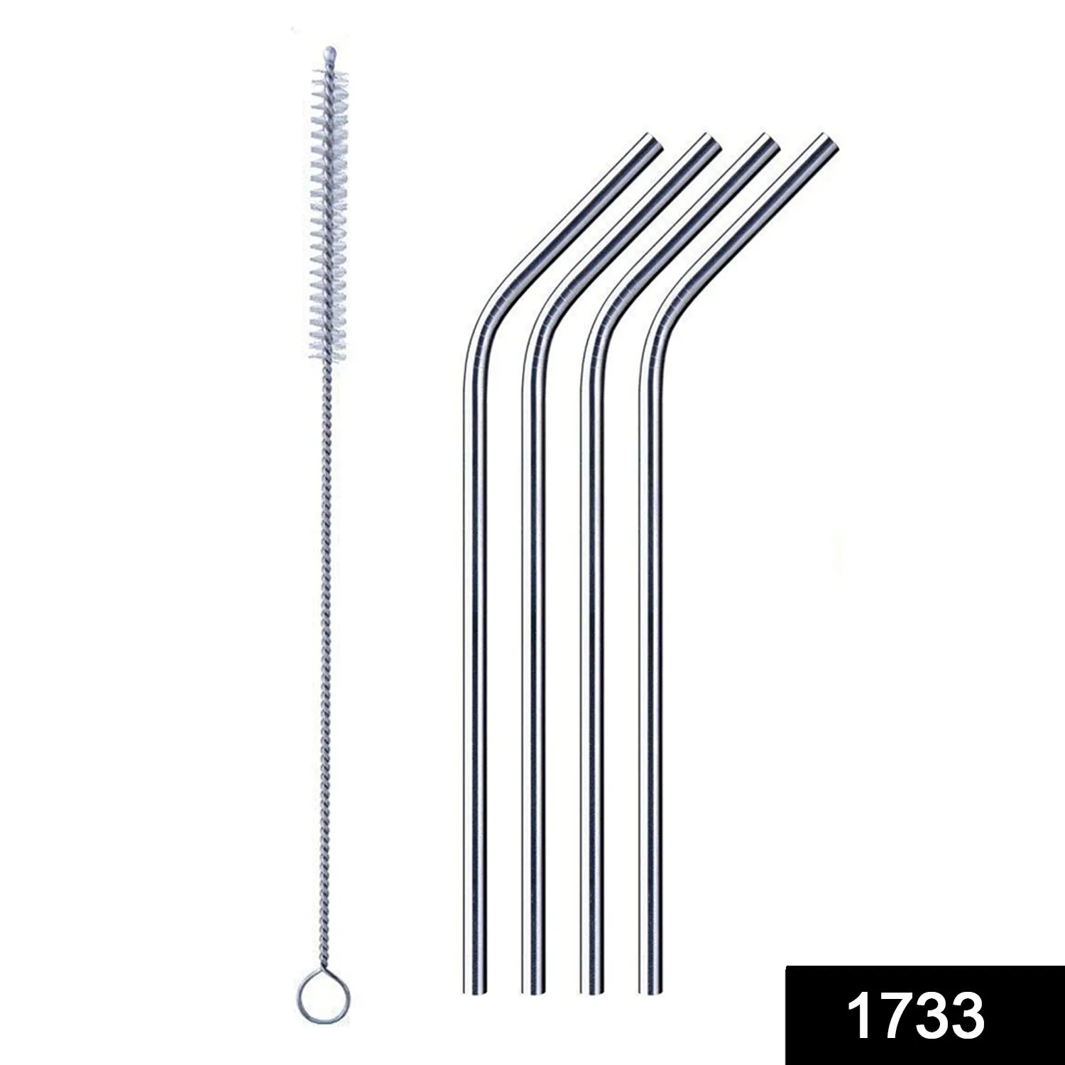 1733 Reusable Stainless Steel Drinking Straws Bent (4 Bent Straws, 1 Brush)