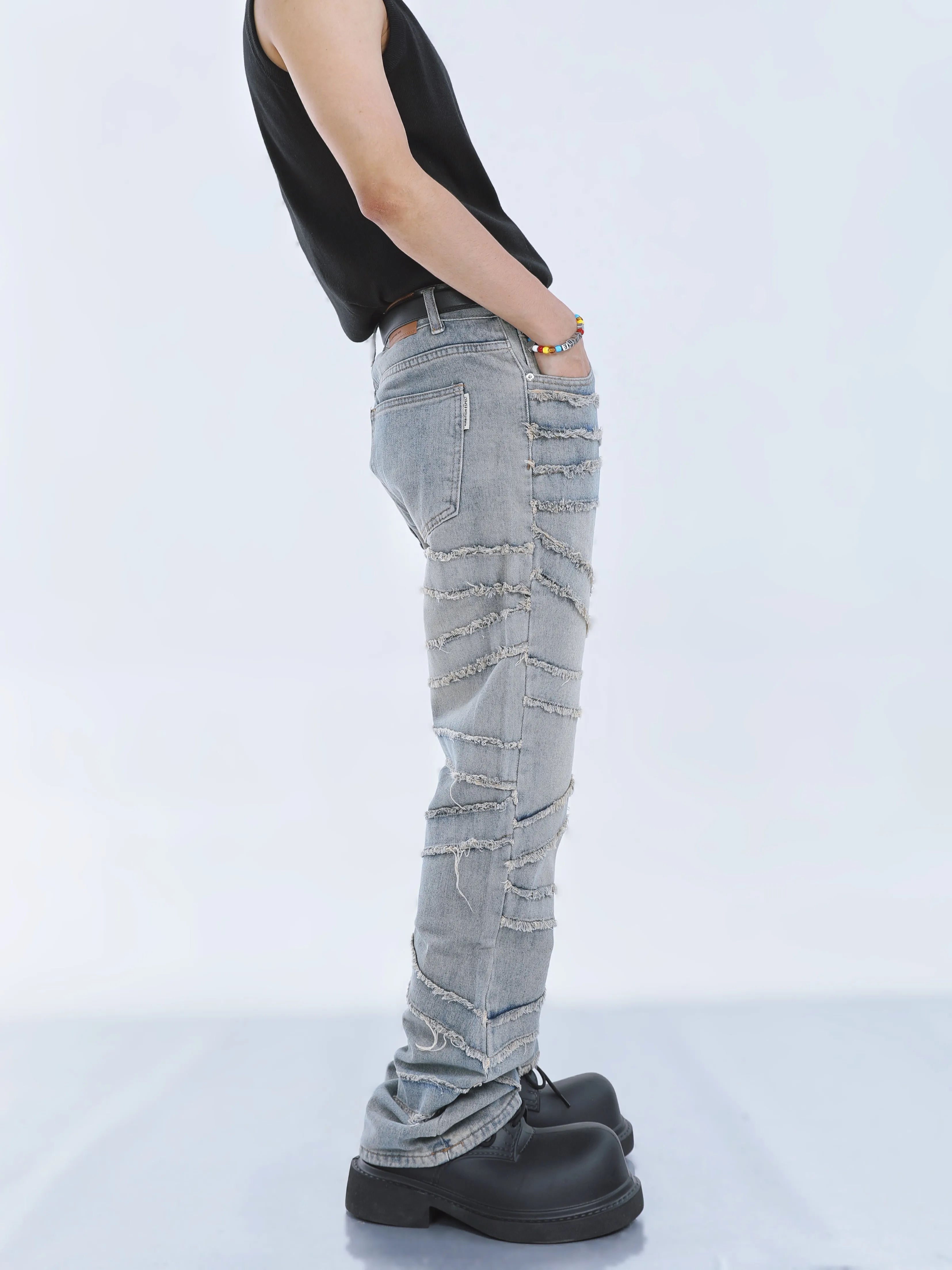 【23s September.】Fringed Raw Edge Loose Straight Jeans