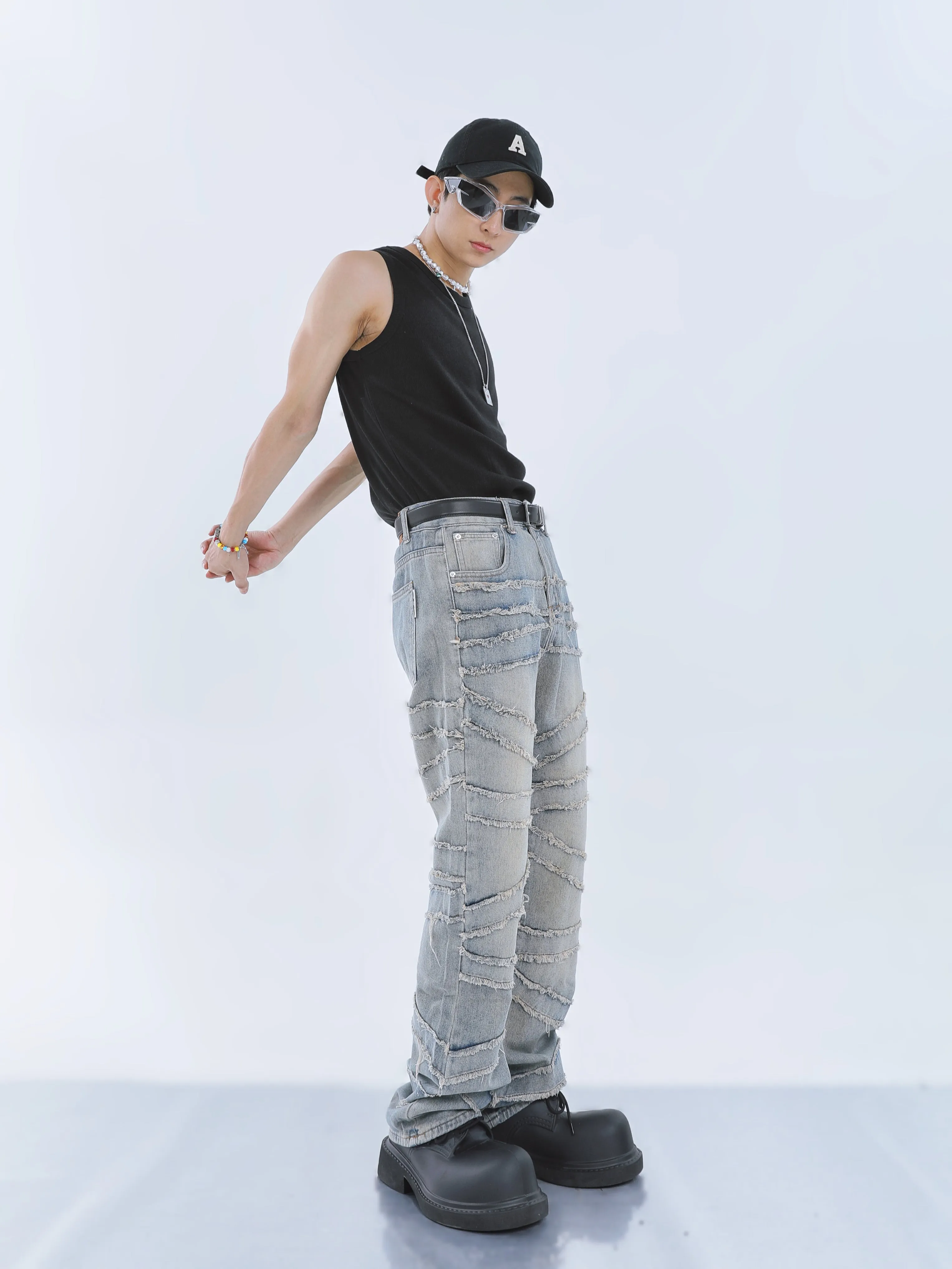 【23s September.】Fringed Raw Edge Loose Straight Jeans