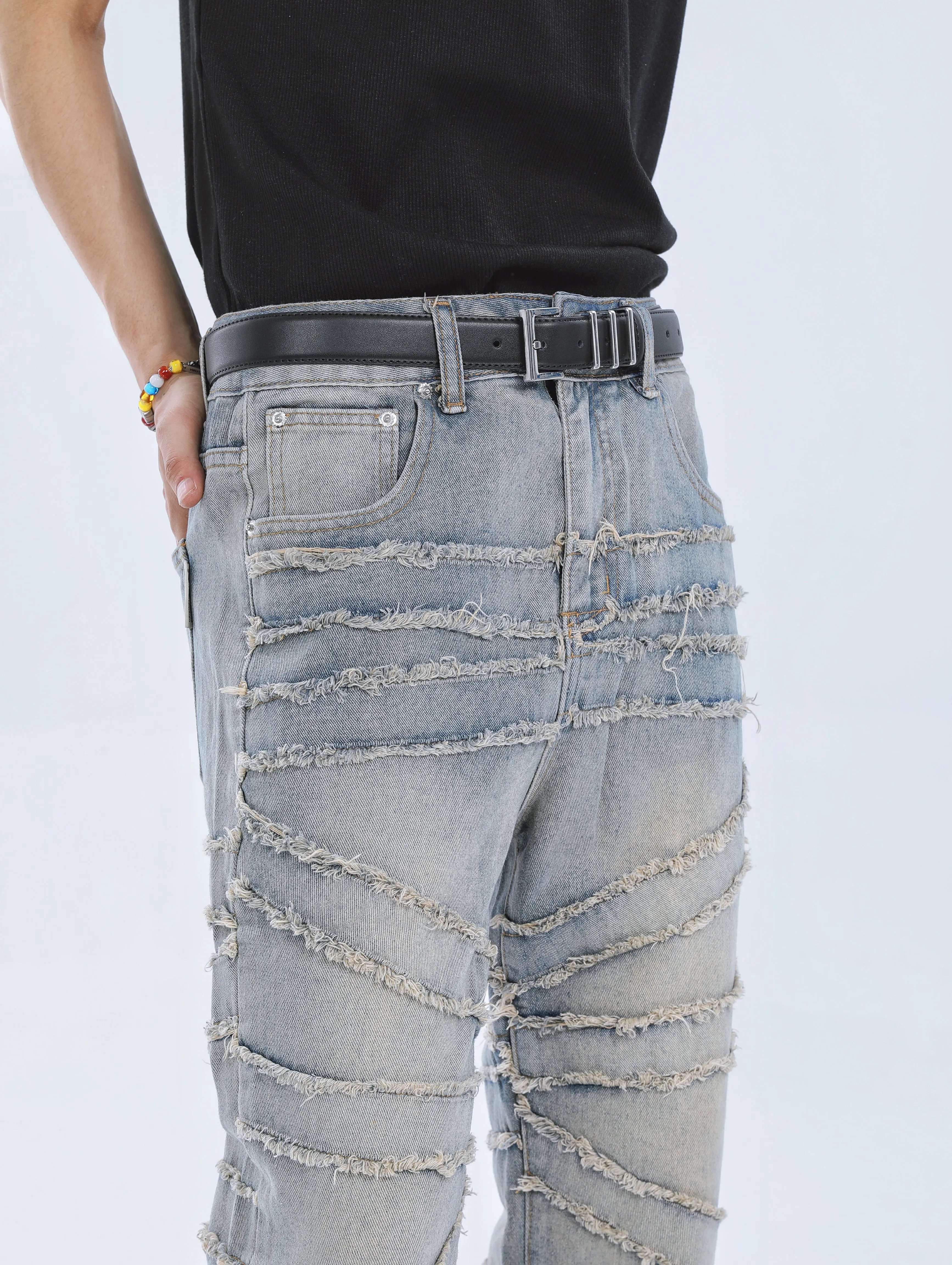 【23s September.】Fringed Raw Edge Loose Straight Jeans