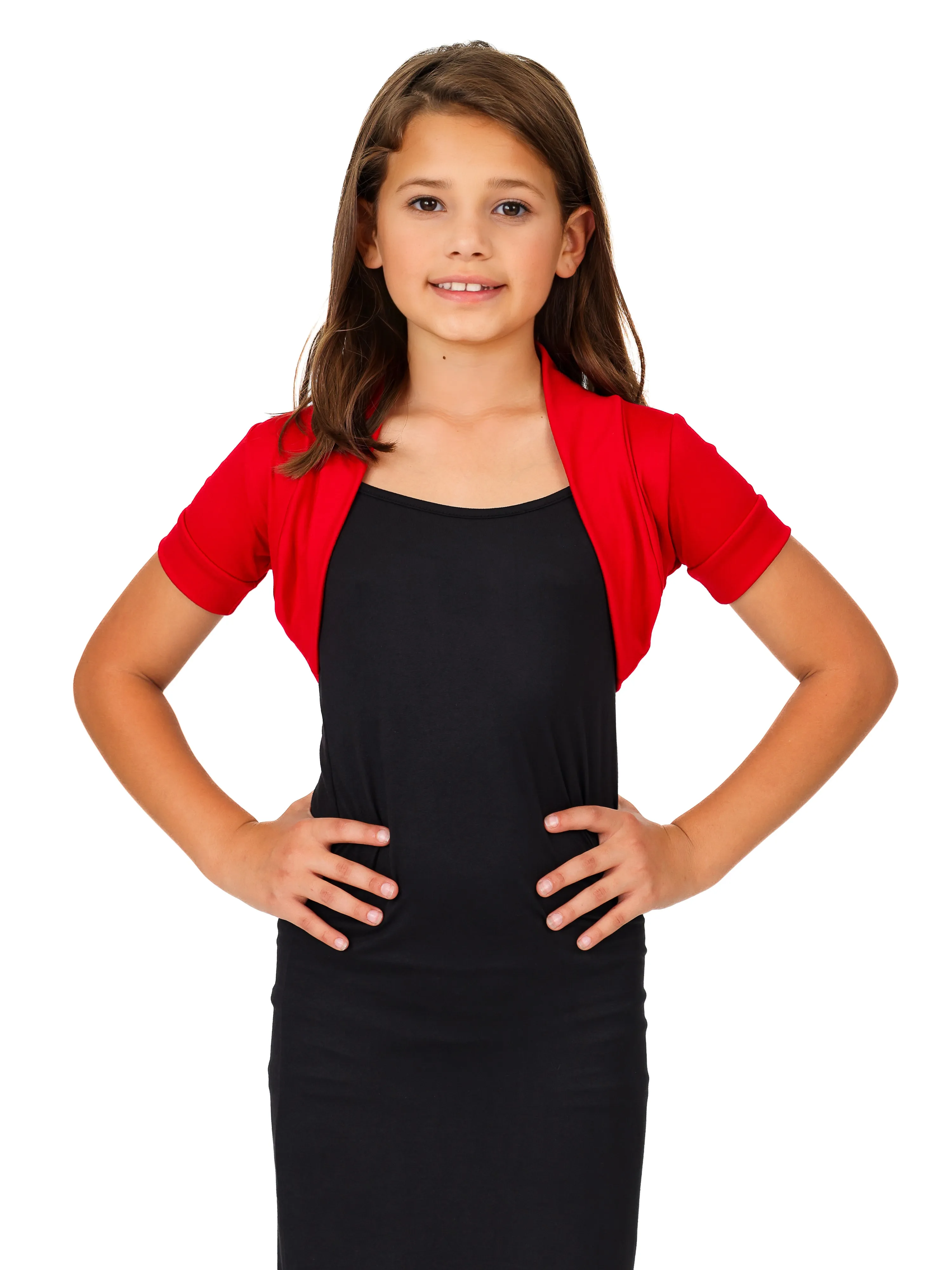 24seven Comfort Apparel Girls Open Front short Sleeve Cropped Bolero Shrug