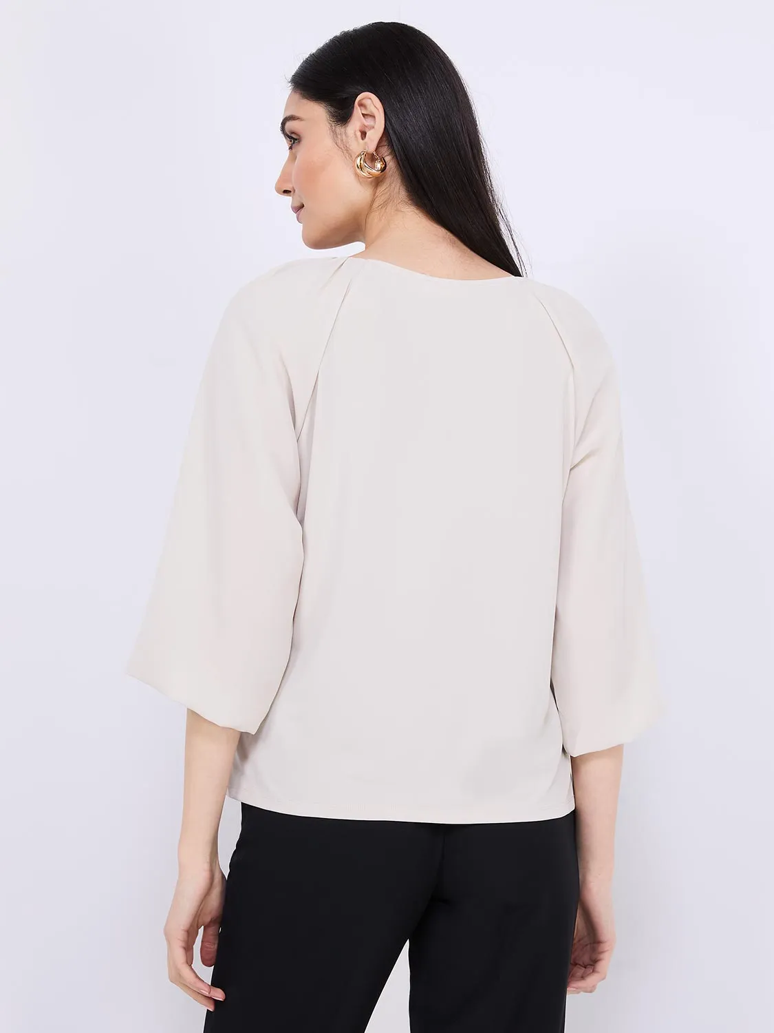 3/4 Chiffon Sleeve Round Neck Top