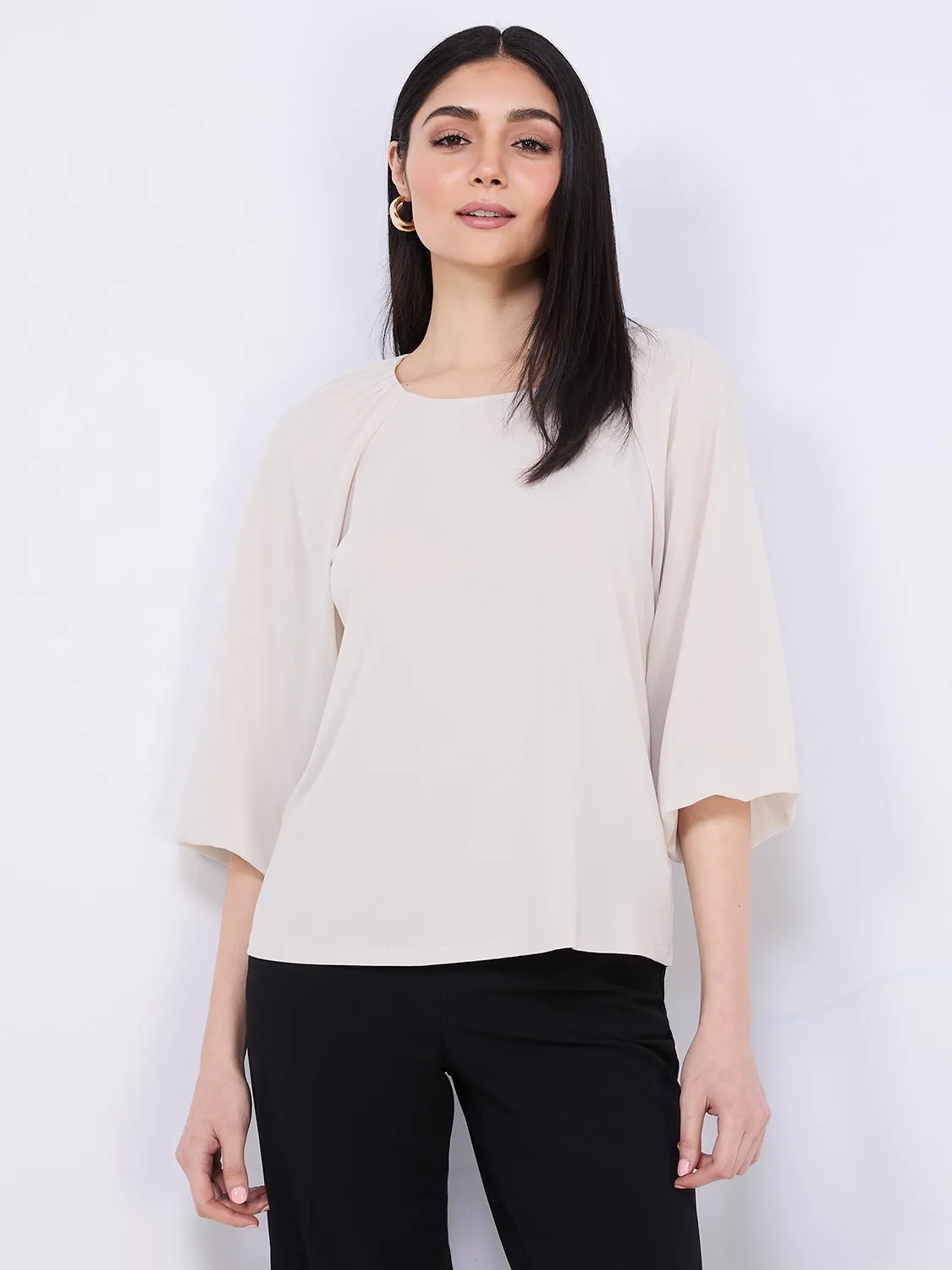 3/4 Chiffon Sleeve Round Neck Top