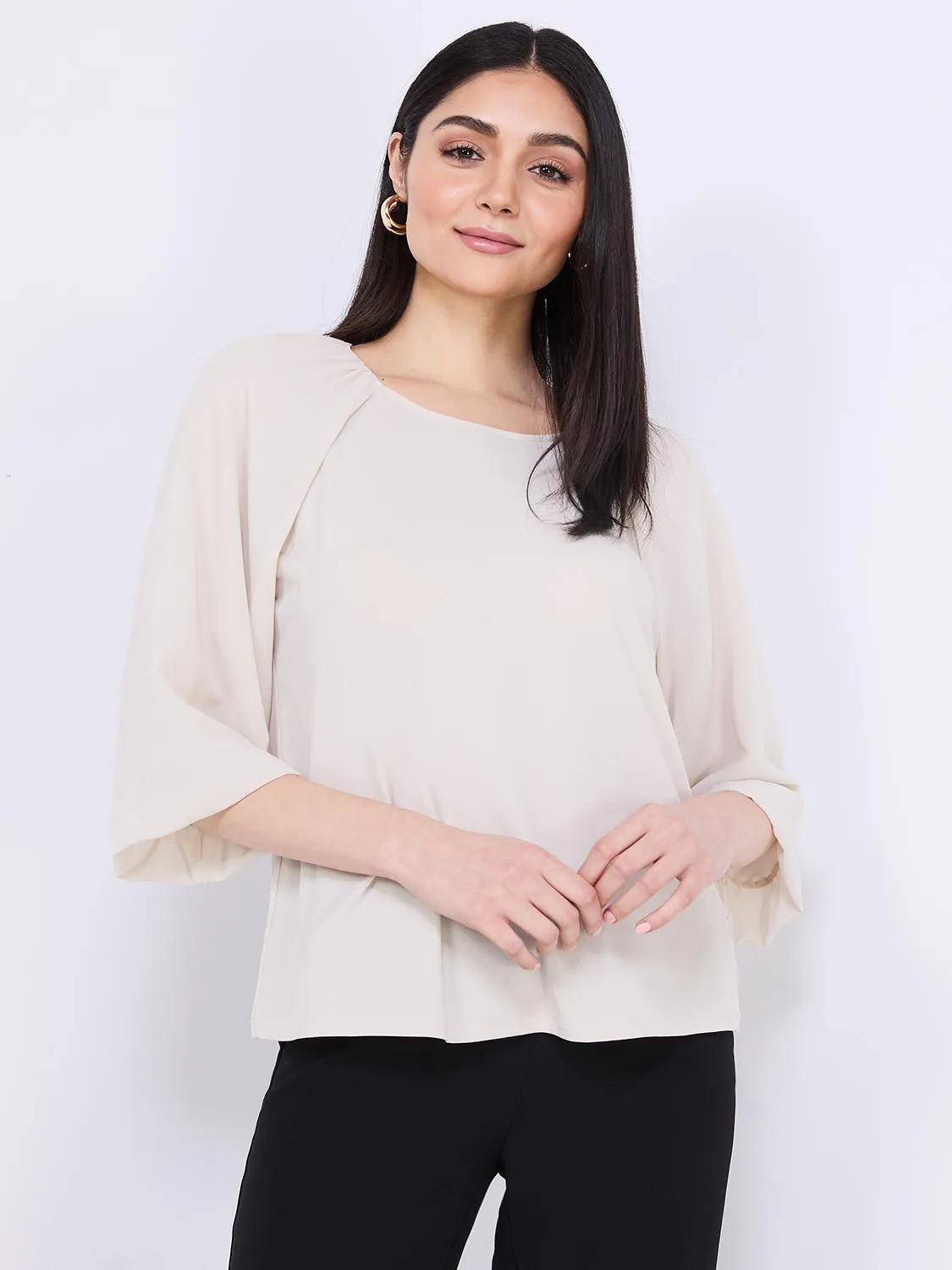 3/4 Chiffon Sleeve Round Neck Top