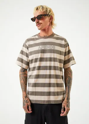 AFENDS Mens Sideline - Retro Striped T-Shirt - Beechwood