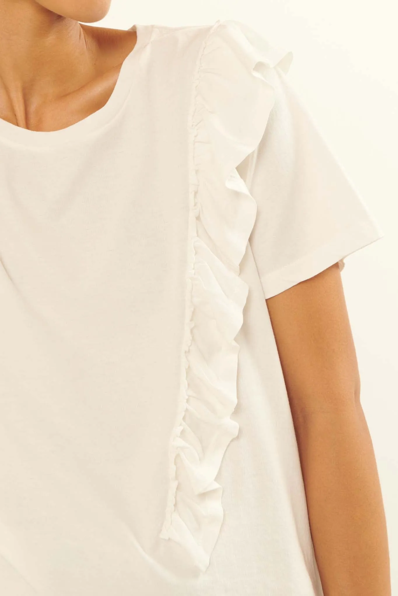 All Aflutter Ruffled Garment Washed Cotton Tee