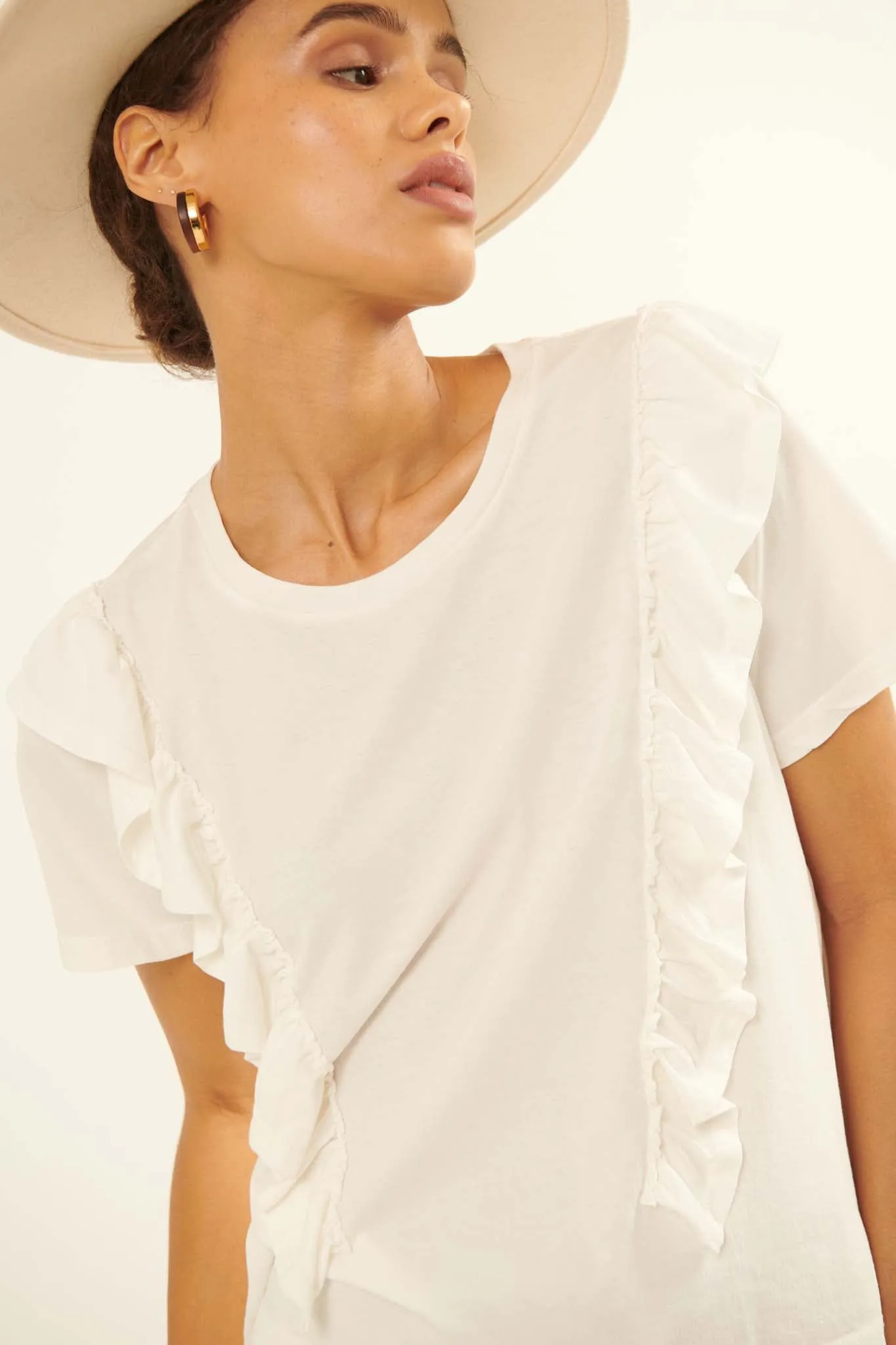 All Aflutter Ruffled Garment Washed Cotton Tee