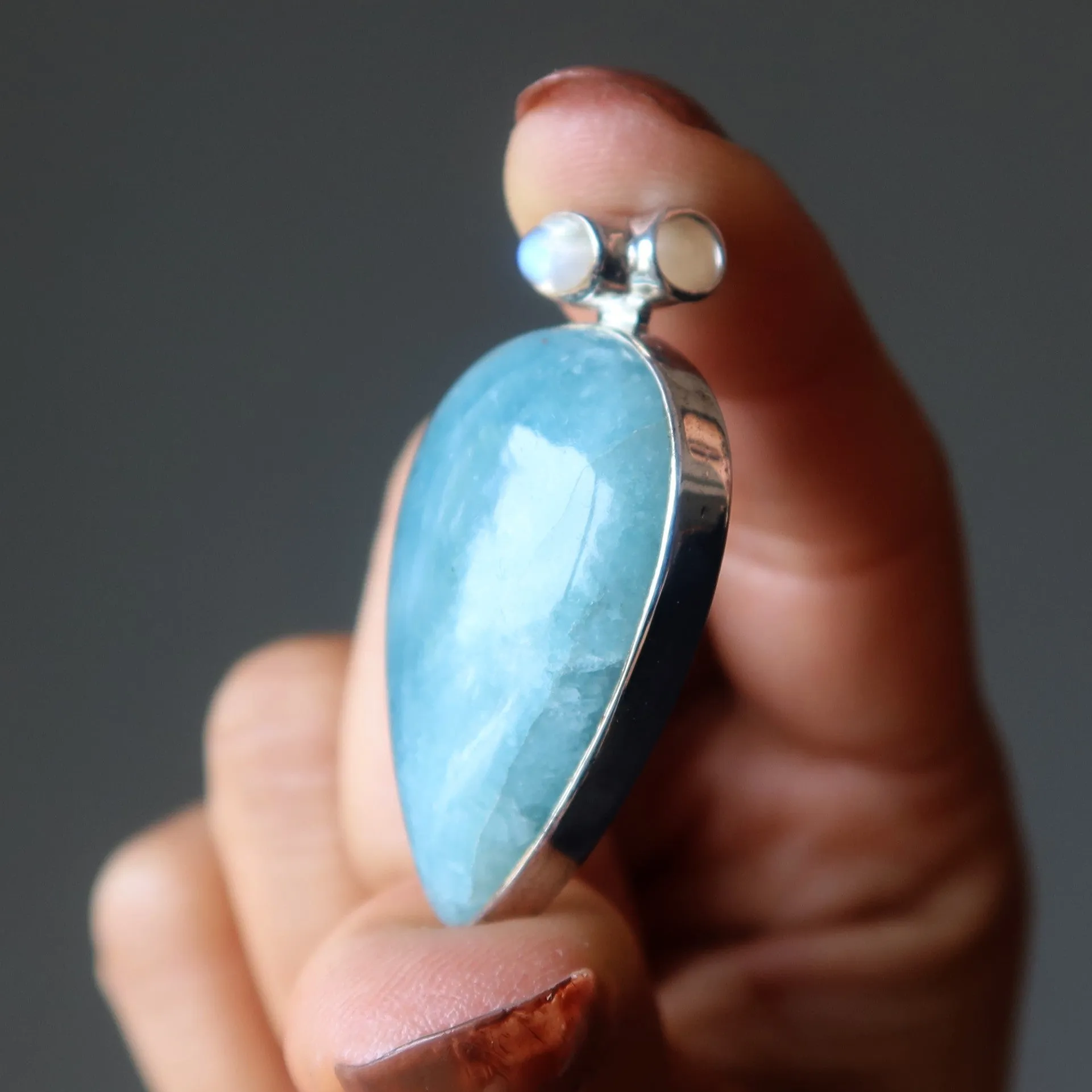 Aquamarine Pendant Rainbow Sea Moonstone Drop Gem