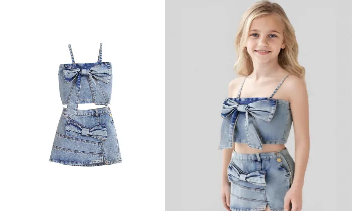 BABY Girls' Summer Denim Sling & Short Skirt Two-Piece Set