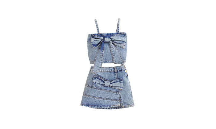 BABY Girls' Summer Denim Sling & Short Skirt Two-Piece Set