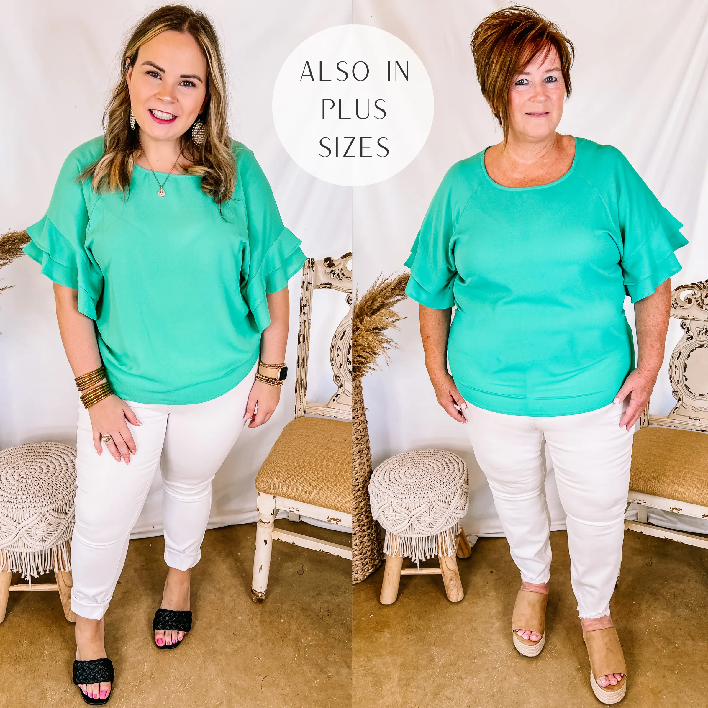 Basic Needs Ruffle Sleeve Top in Mint Green