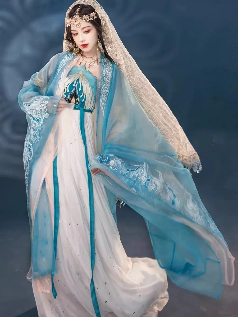 BlueDail Blue Sacred Fire Embroidery Hanfu Clothing Daily Wear(4Pcs)