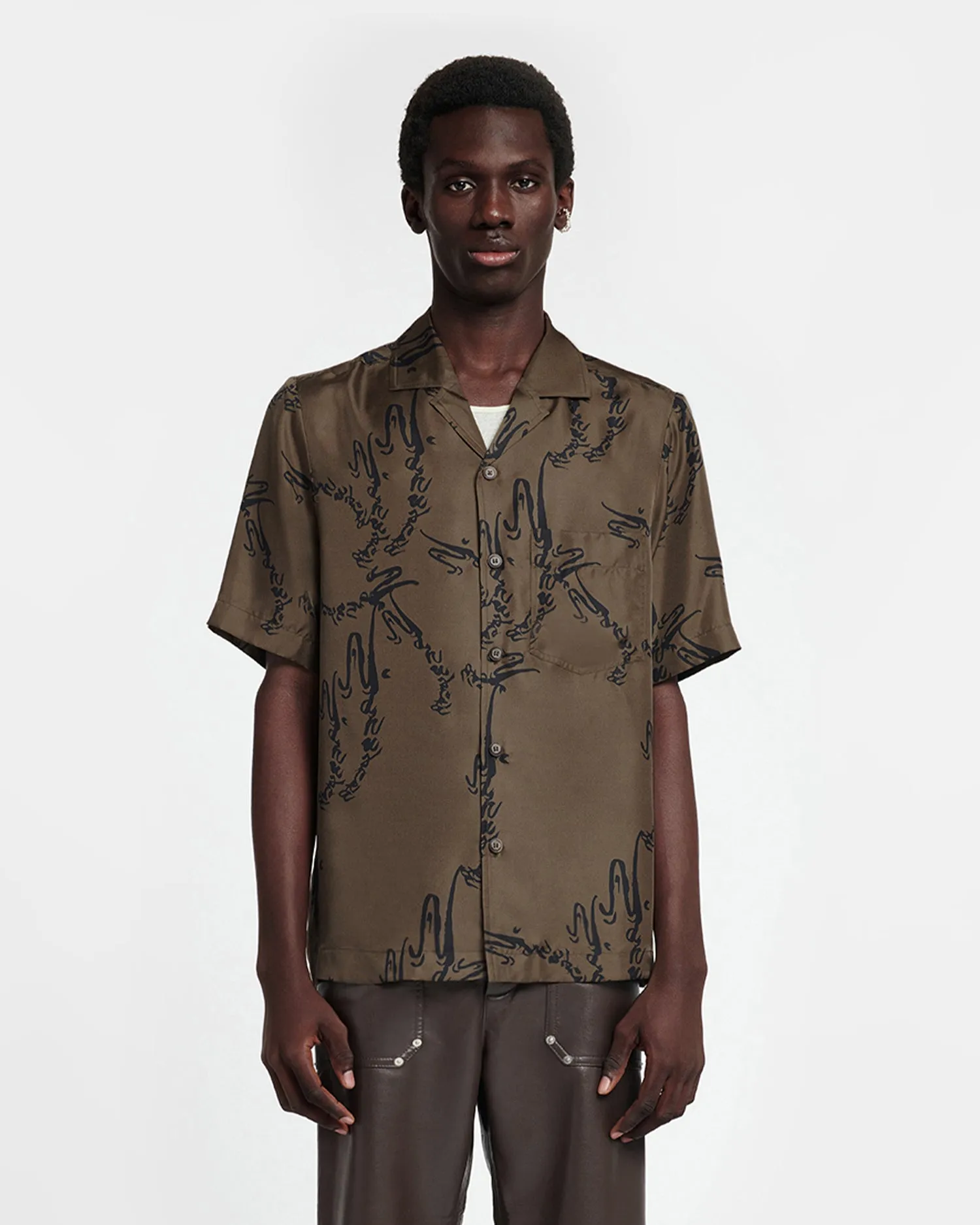 Bodil - Printed Silk-Twill Shirt - Khaki