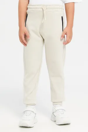 Boys Beige Zip Pocket Jogger Pants