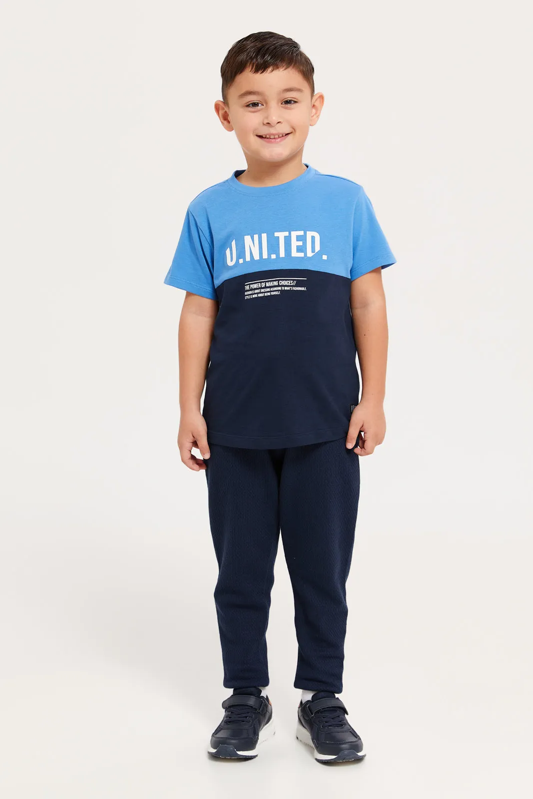 Boys Navy Basket Knit Active Pants