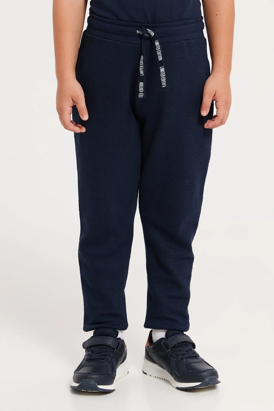 Boys Navy Basket Knit Active Pants