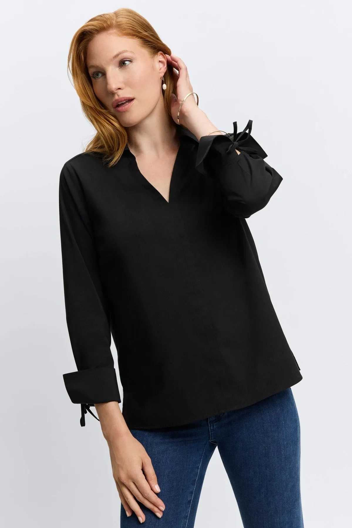 Carla Stretch No Iron Tie Sleeve Popover