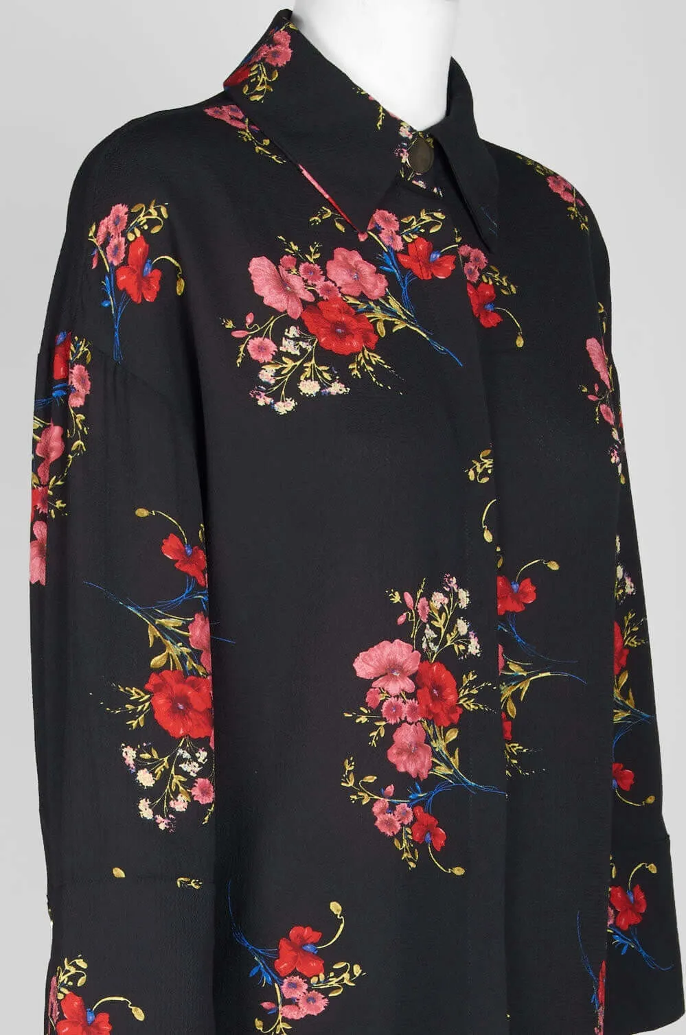 Carre Noir Collared Button Floral Print Long Sleeve Polyester Blouse