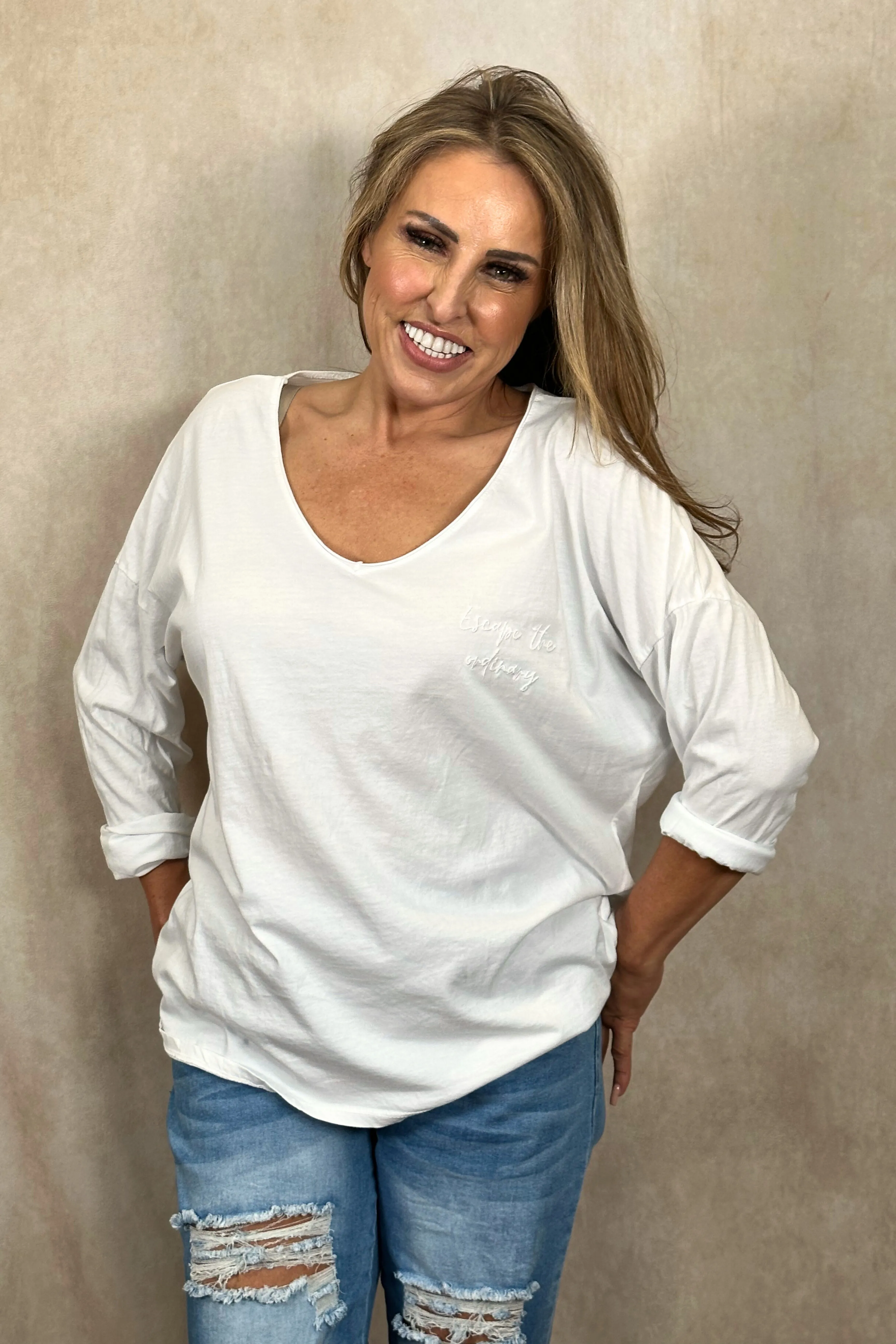 Casual Long Sleeve V-Neck Top