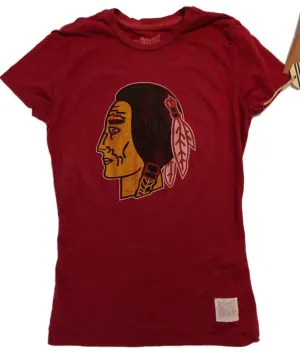 Chicago Blackhawks Retro Brand WOMENS Red Vintage Logo SS Fitted T-Shirt