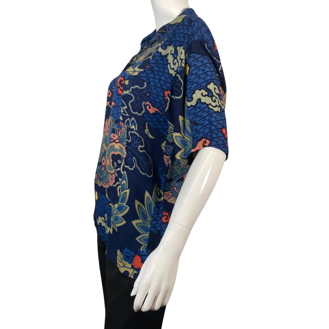 Citron Deep Navy Blue Abstract Blouse