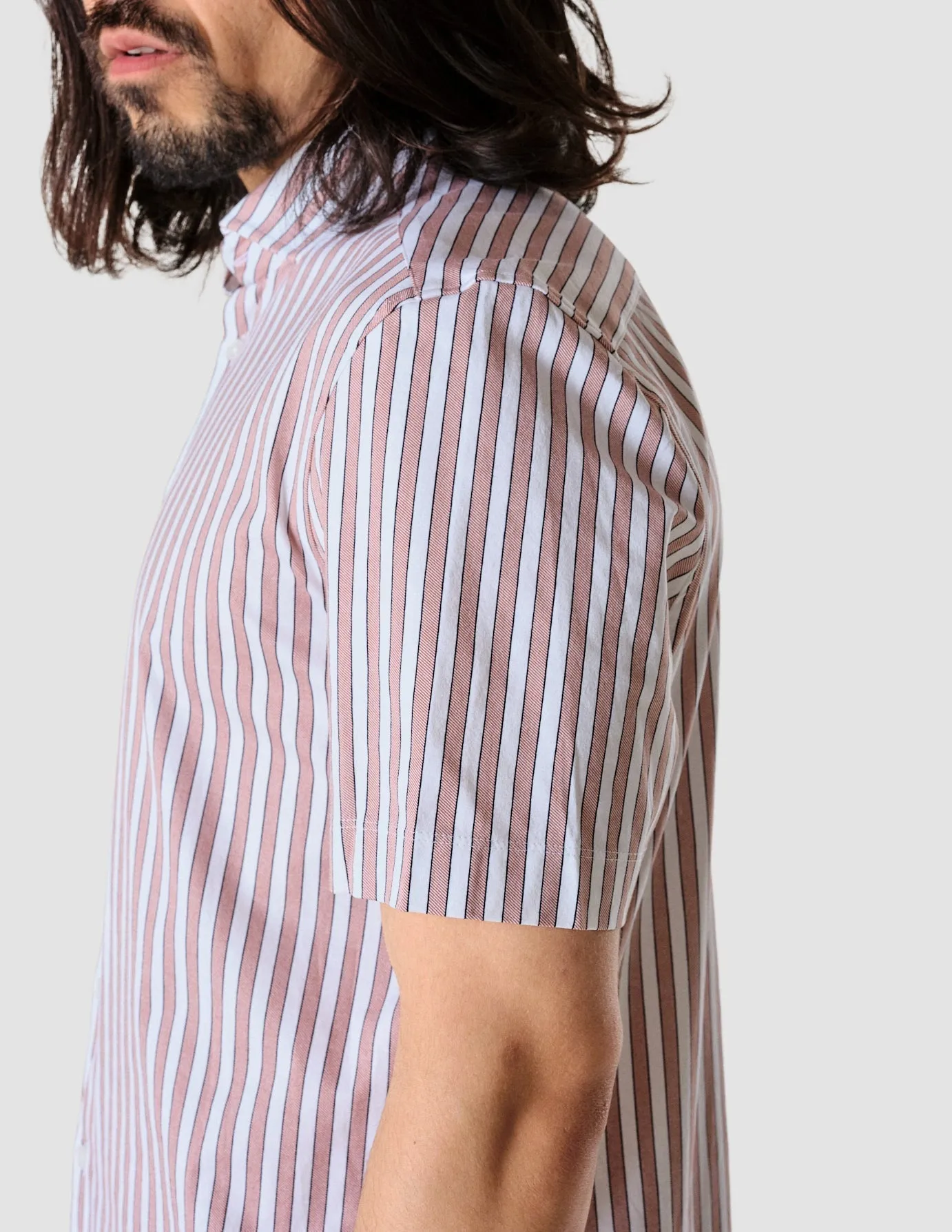 Classic Short-Sleeved Twill Shirt Mahogany Stripes