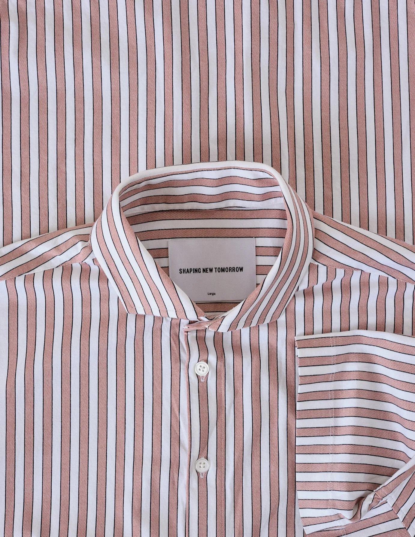 Classic Short-Sleeved Twill Shirt Mahogany Stripes