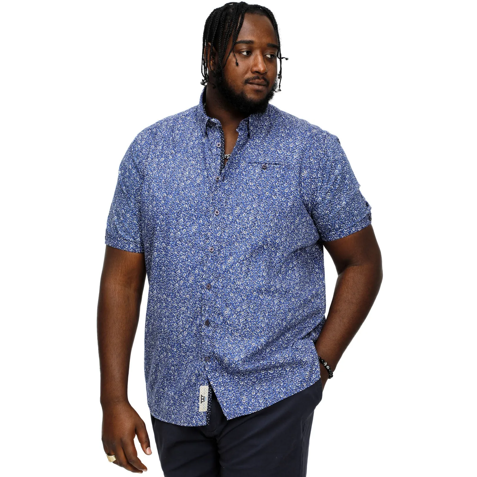 D555 Mens Kyle Big & Tall All Over Micro Print Short Sleeve Shirt - Blue