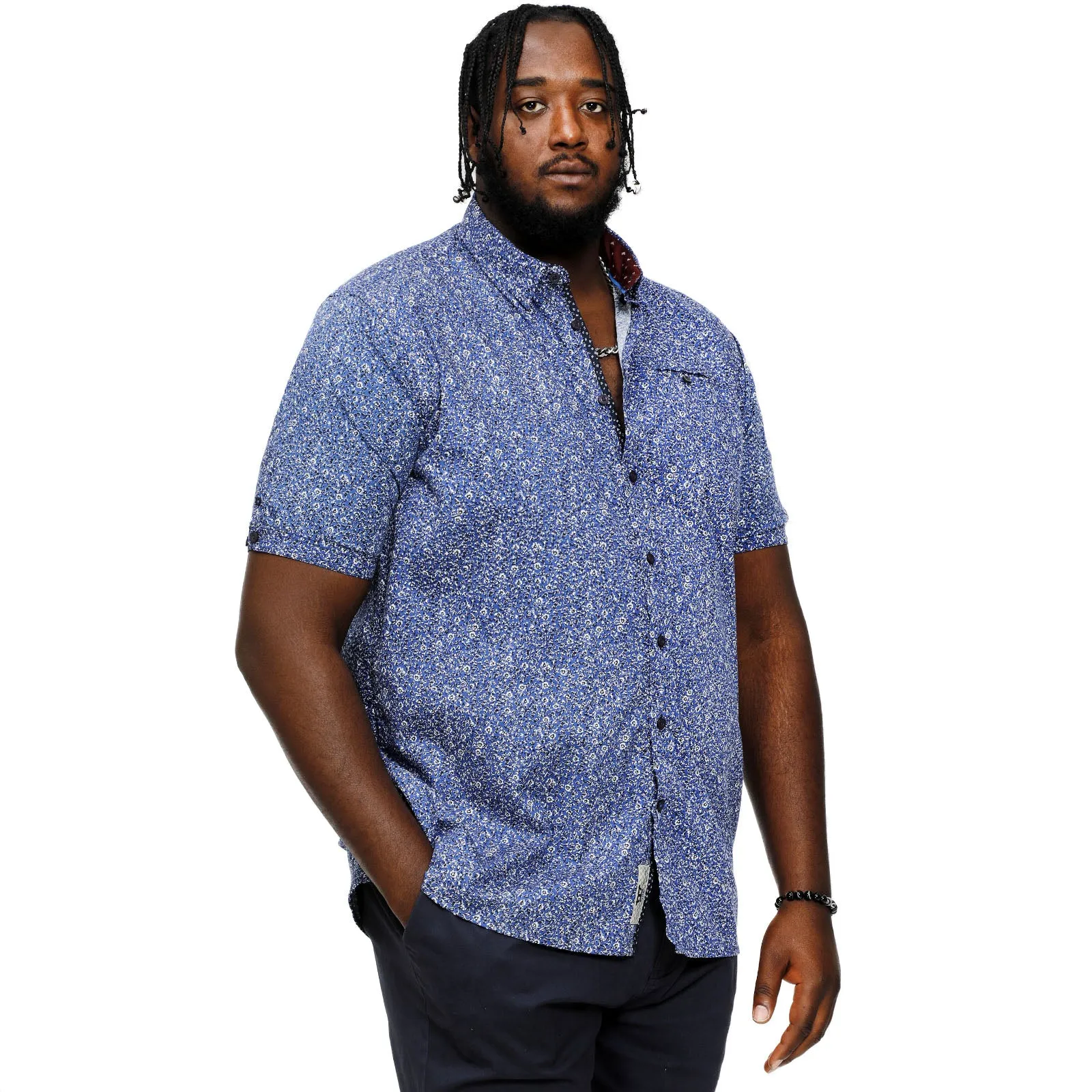 D555 Mens Kyle Big & Tall All Over Micro Print Short Sleeve Shirt - Blue