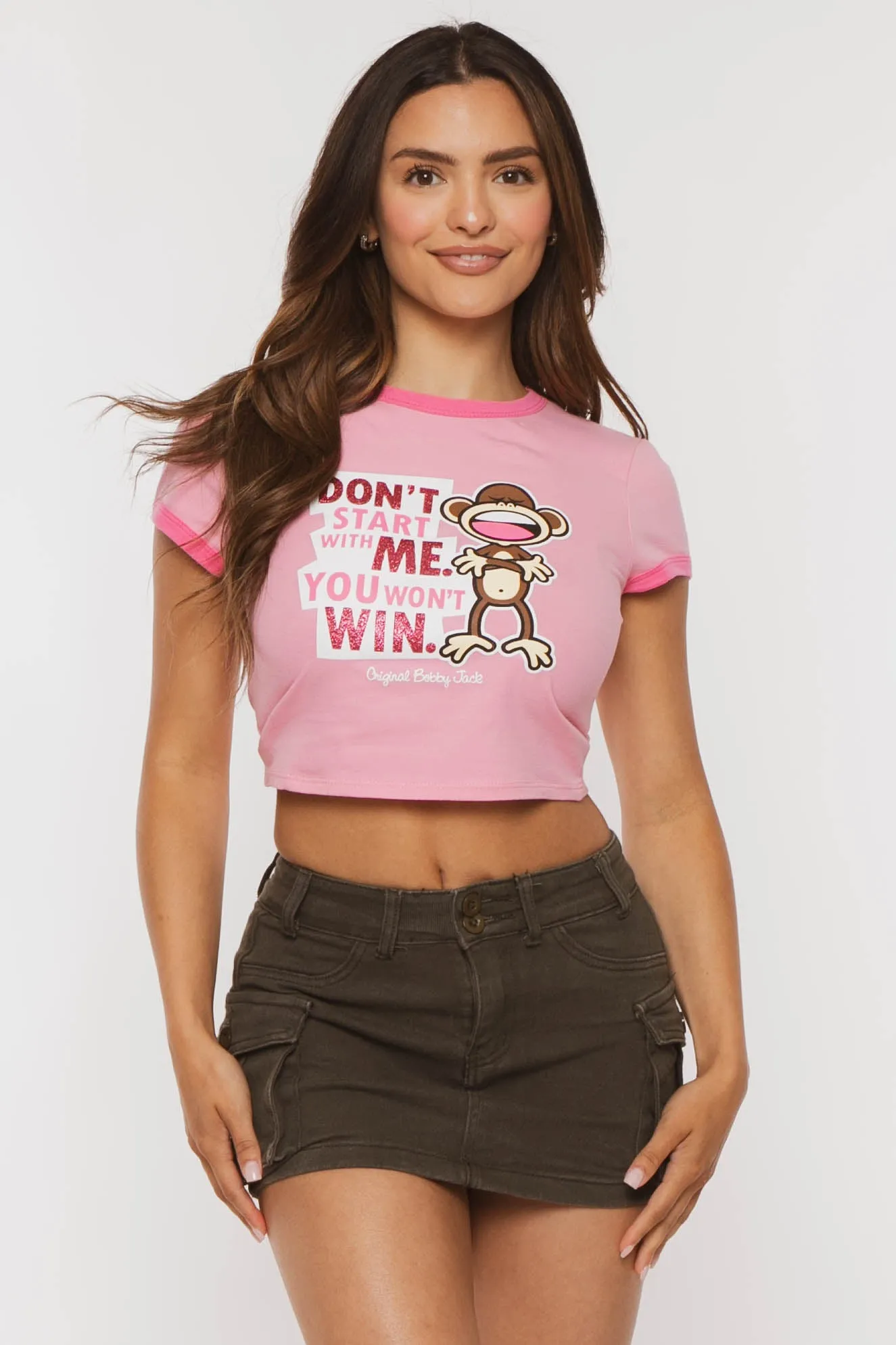 Don't Start - Bobby Jack Crop Glitter Ringer Top - Pink