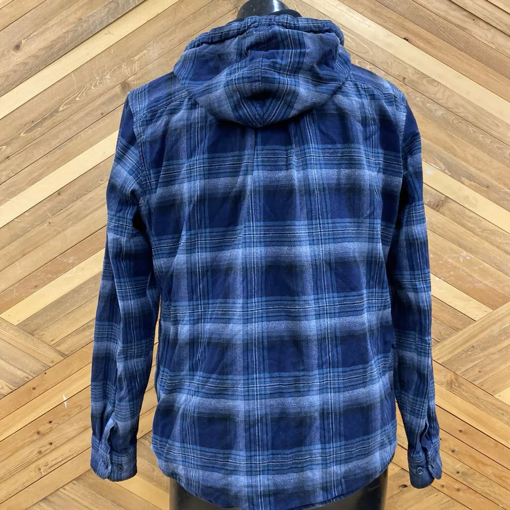 Eddie Bauer - Men's Hooded Flannel Shirt - MSRP $129: Navy/Blue-men-MD