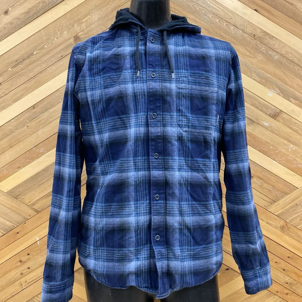 Eddie Bauer - Men's Hooded Flannel Shirt - MSRP $129: Navy/Blue-men-MD