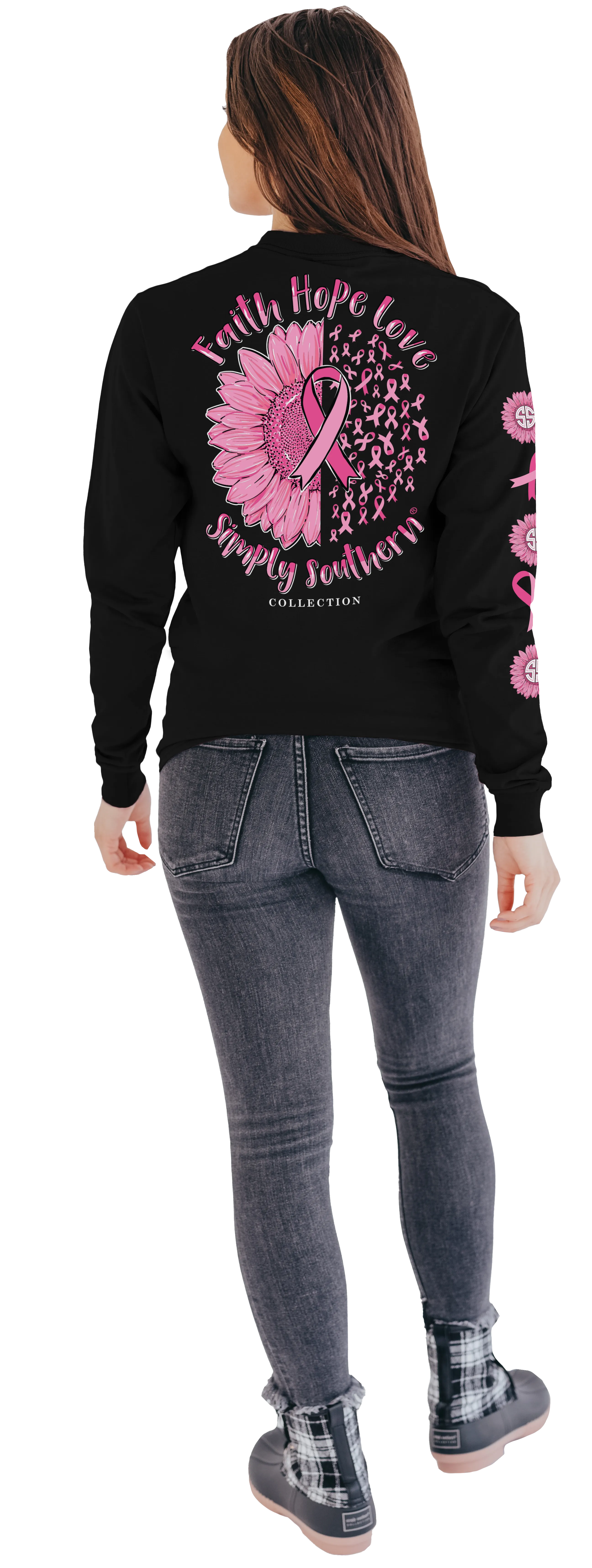 'Faith, Hope, Love' Long Sleeve Breast Cancer Awareness Tee by Simply Southern