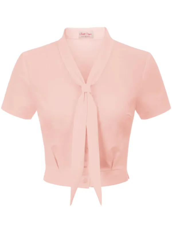 Fans Look of Short Sleeve Roll Style Collar Button Placket Blouse