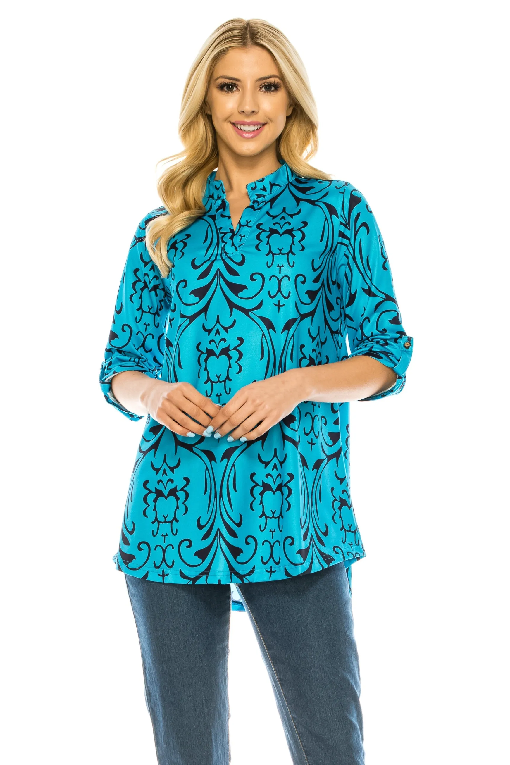 Haute Edition Women's 3/4 Sleeve Tunic Tops S-3X. Plus size available.