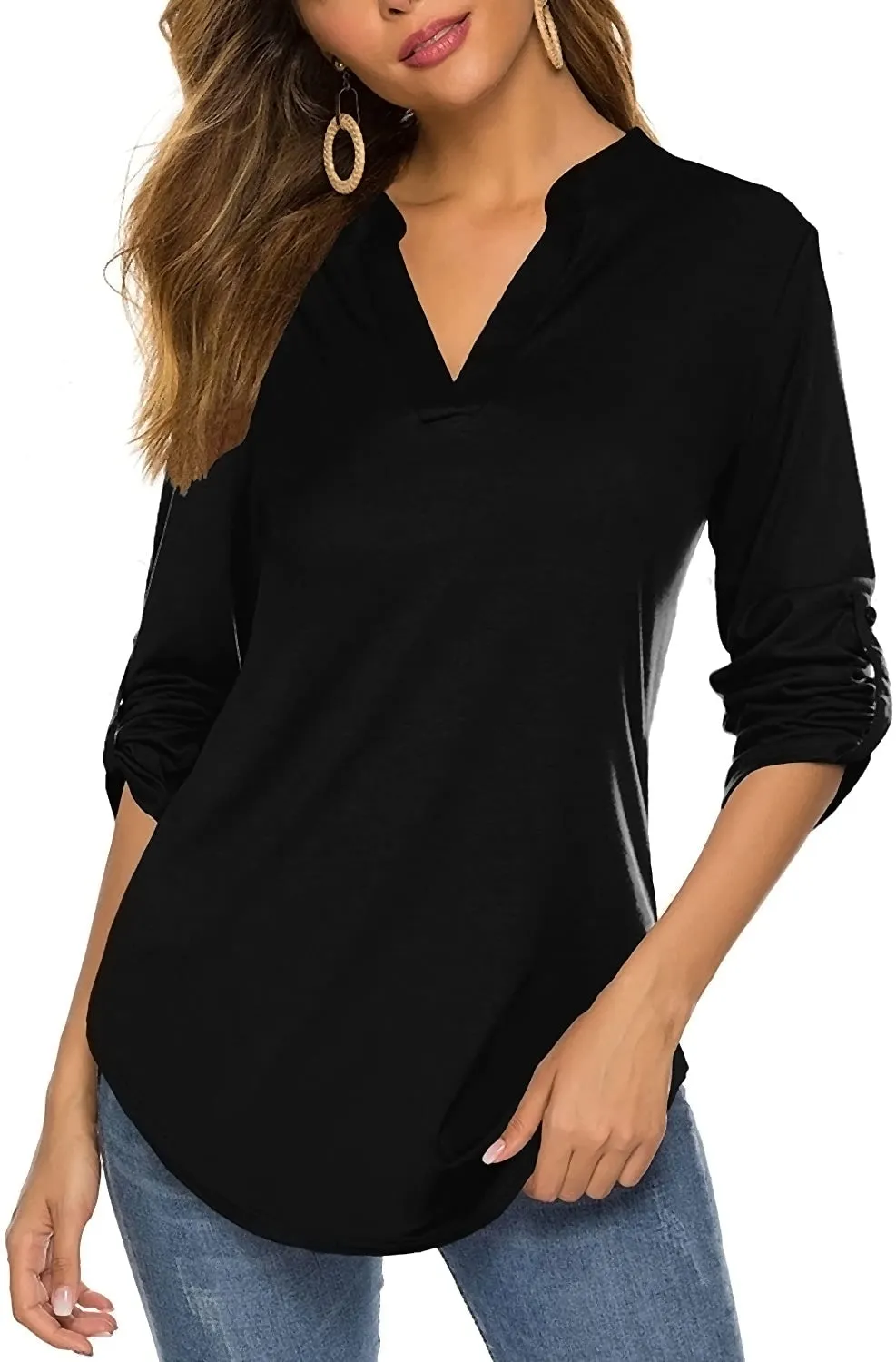 Haute Edition Women's 3/4 Sleeve Tunic Tops S-3X Solid. Plus size available.