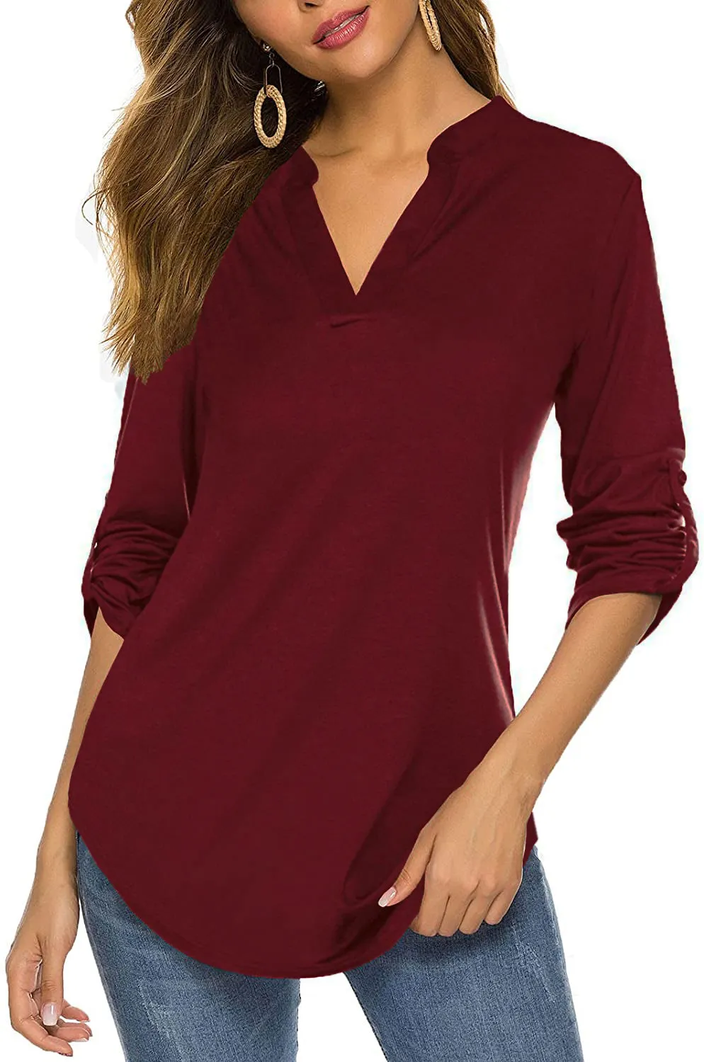 Haute Edition Women's 3/4 Sleeve Tunic Tops S-3X Solid. Plus size available.