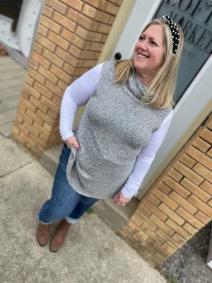 Heather Grey - Sleeveless Turtle Neck Tunic Top