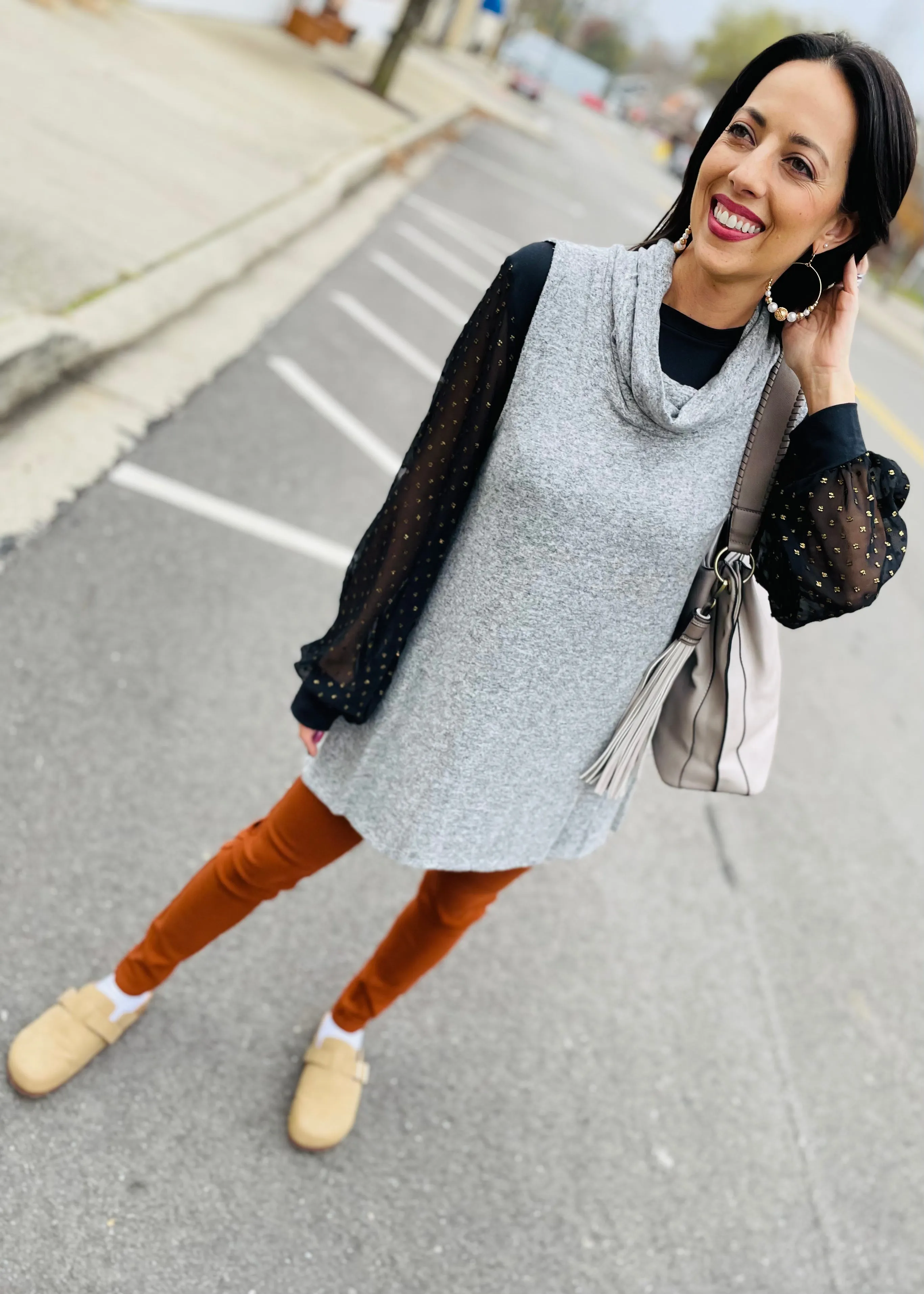 Heather Grey - Sleeveless Turtle Neck Tunic Top