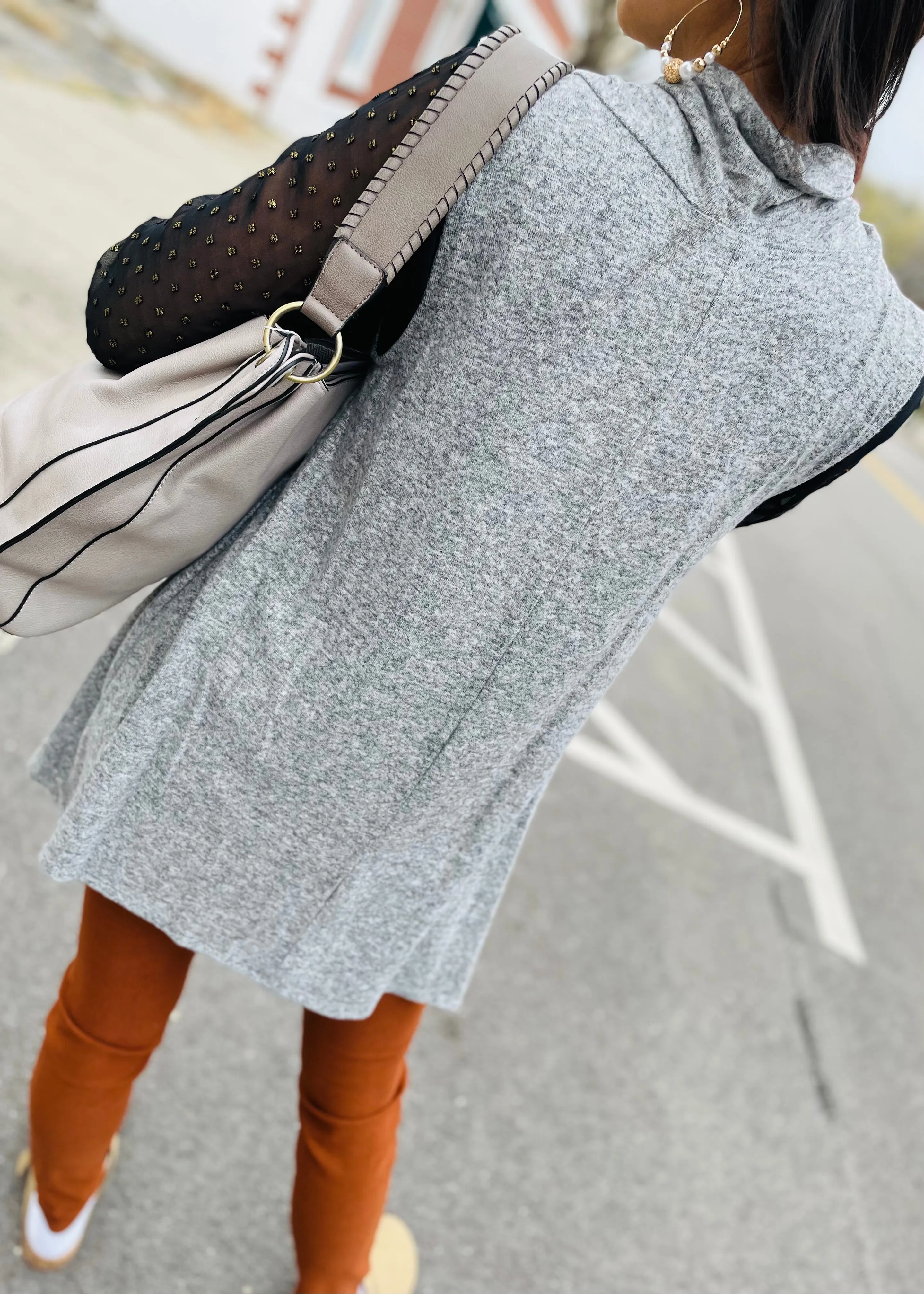 Heather Grey - Sleeveless Turtle Neck Tunic Top