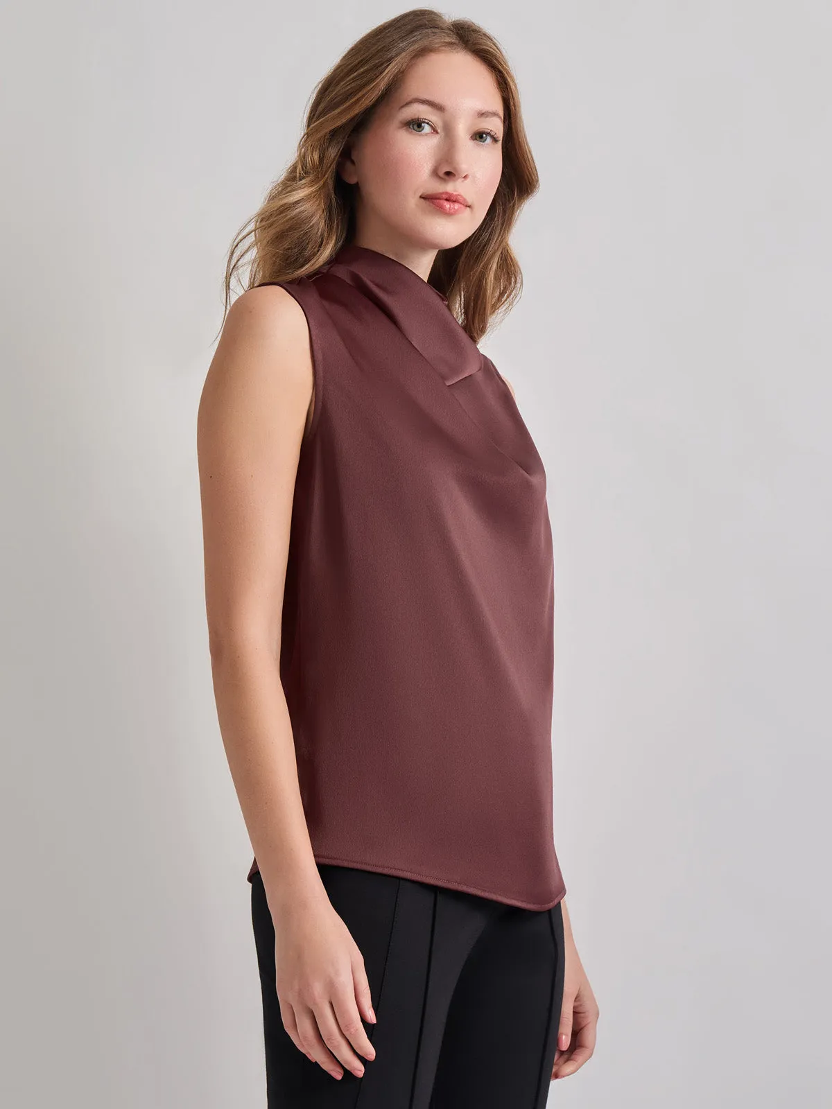 High Neck Draped Crepe de Chine Blouse