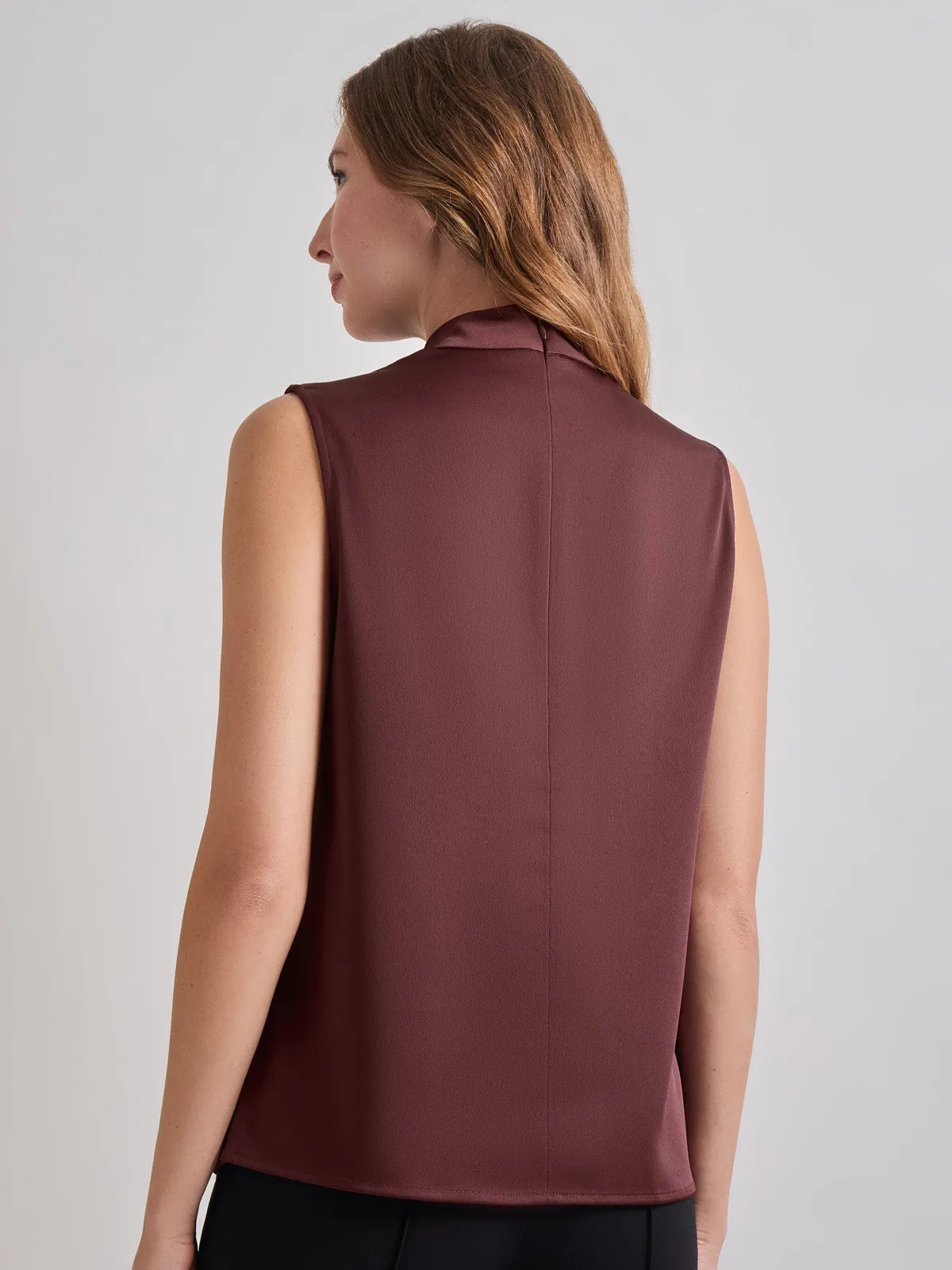 High Neck Draped Crepe de Chine Blouse