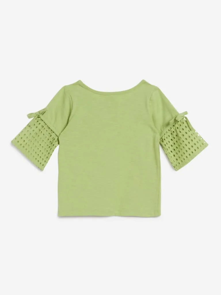 HOP Kids Green Text Patterned Flara Top