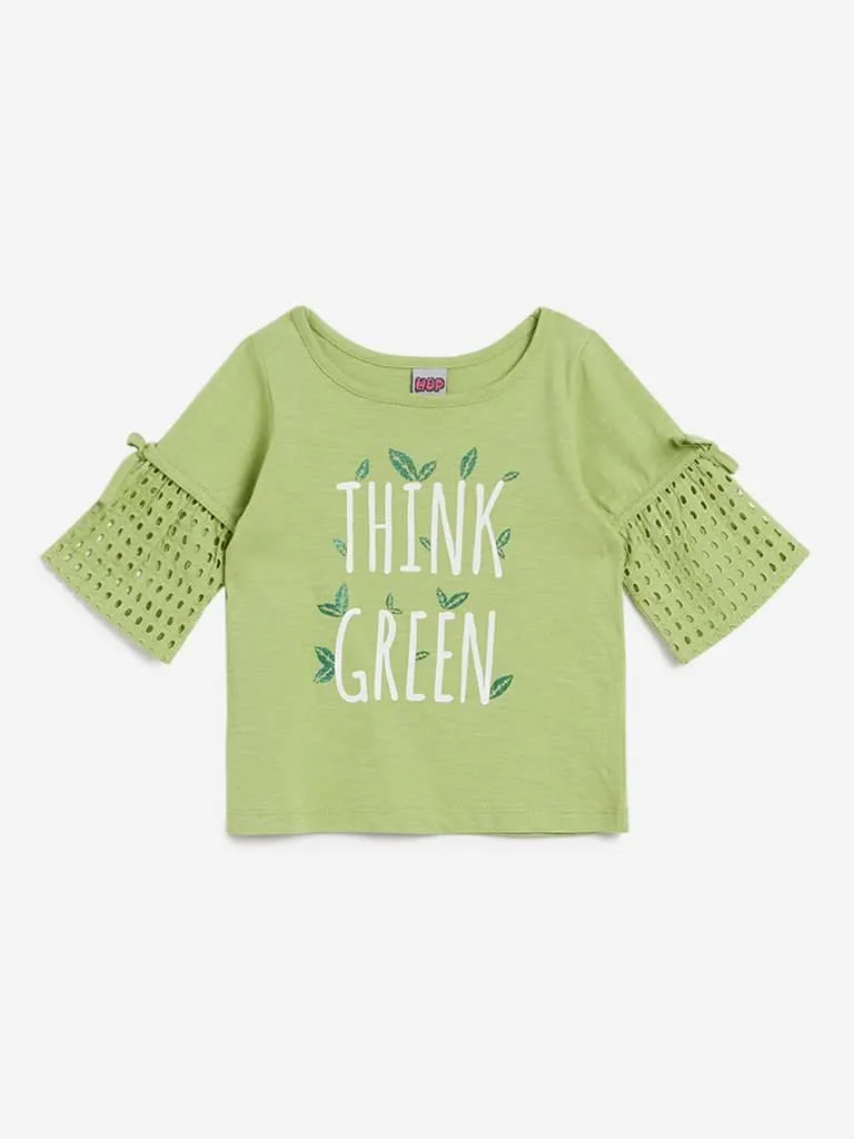 HOP Kids Green Text Patterned Flara Top