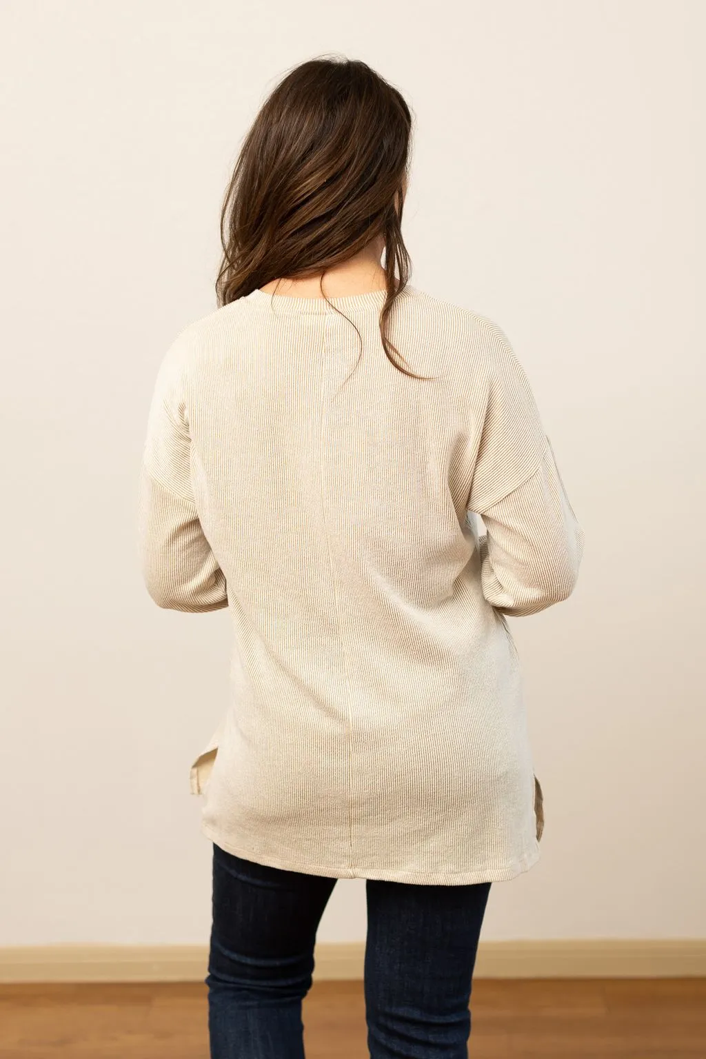 In My Teacher Era on Beige Ribbed Long-sleeve Top