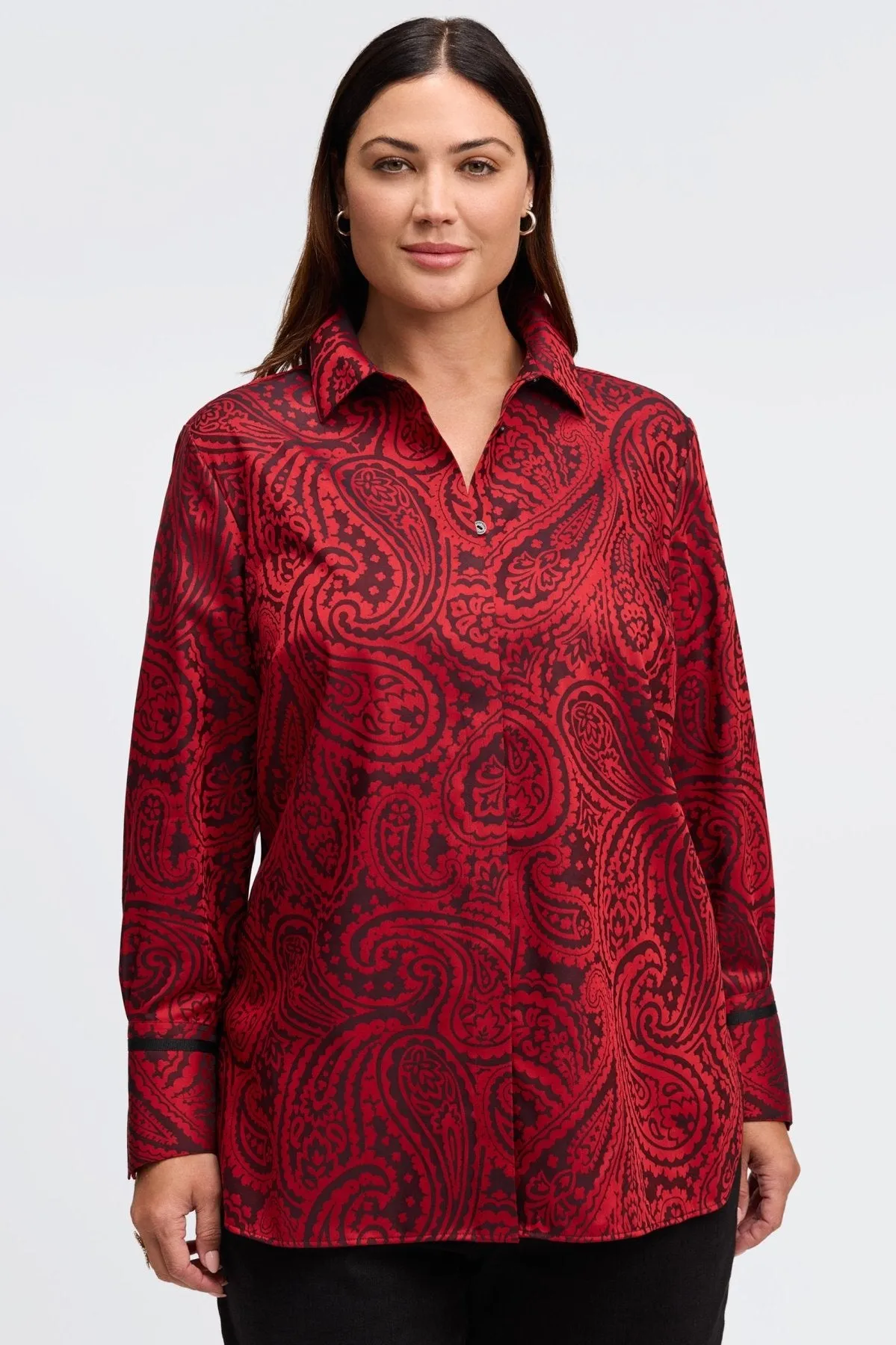 Iris Plus No Iron Red Paisley Jacquard Tunic