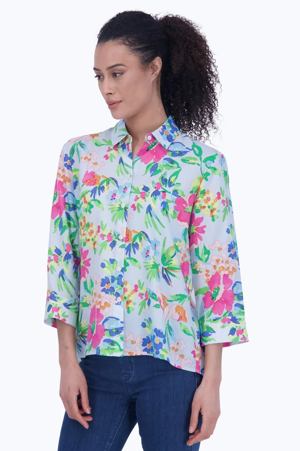 Kelly No Iron Painterly Floral Shirt