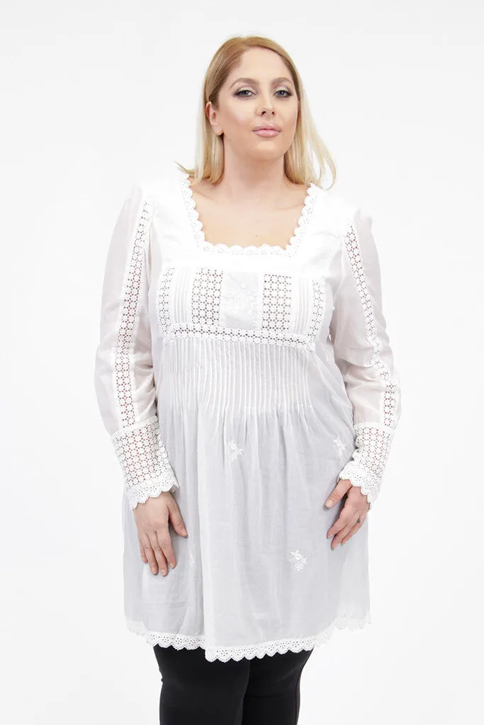 La Cera Plus Size Long Sleeve Lace Detail Top