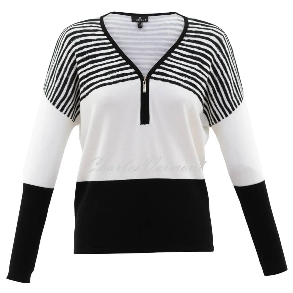 Marble Zipped V-neck Sweater - Style 6715-104 (Ivory)