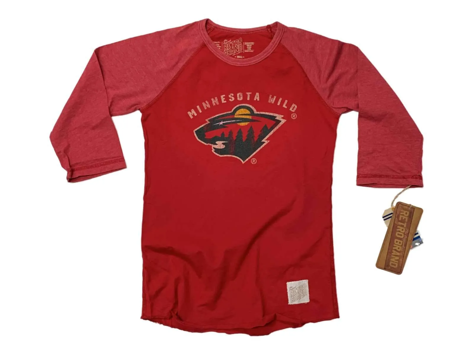 Minnesota Wild Retro Brand WOMEN'S Red 3/4 Sleeve Baseball T-Shirt